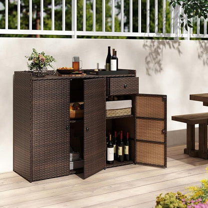 Tangkula Rattan Outdoor Storage Cabinet, Patiojoy Outdoor Cabinet - Image 9