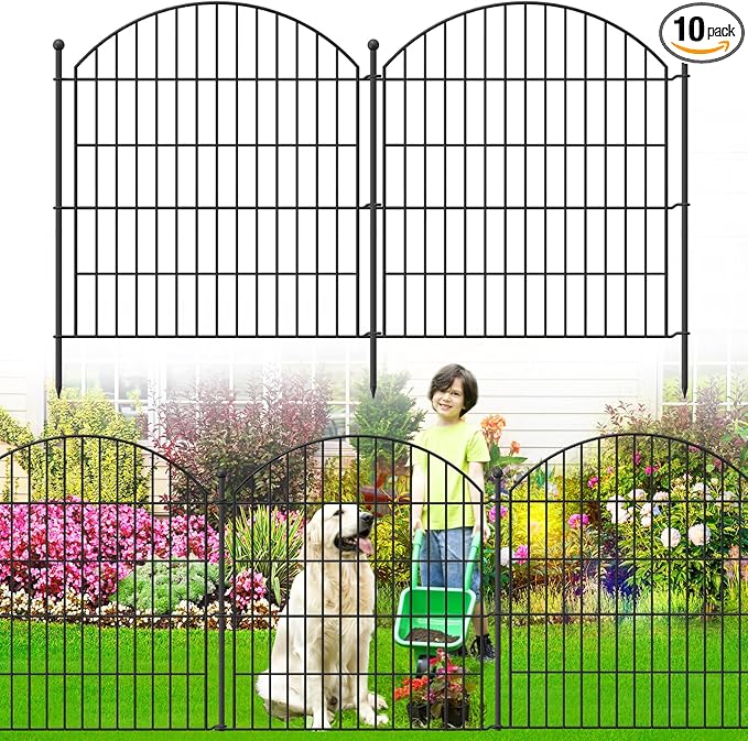Decorative Garden Fence 32in (H) x24ft (L), 10 Pack No Dig Fence Animal Barrier for Dog, Arched Flower Bed Edging, Wire Border Panel Fencing for Yard Patio Outdoor Decor