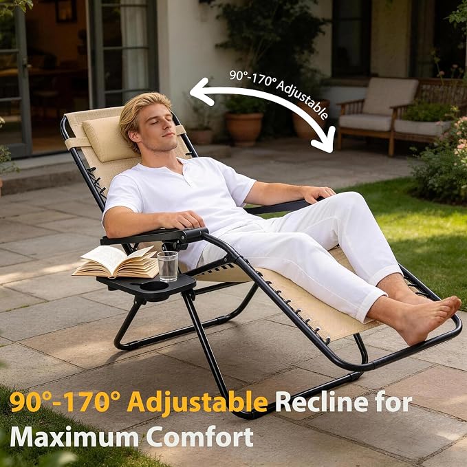 NEWBULIG Zero Gravity Chairs Set of 2, Folding Lounge Recliner Chair | Portable - Image 6