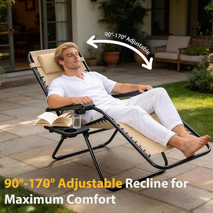 NEWBULIG Zero Gravity Chairs Set of 2, Folding Lounge Recliner Chair | Portable - Image 6
