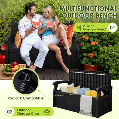 Greesum 80 Gallon Outdoor Storage Bench, Deck Box, Dark Black | - Image 4
