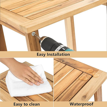Double Adirondack Side Table, Weather-Resistant Rectangular End Table for Patio, Garden, Lawn, and Living Room. Ideal as a Stylish Indoor and Outdoor Side Table Companion, Light Natural