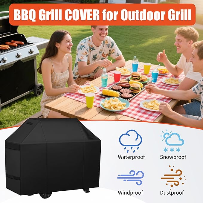 iCOVER Grill Cover 65 inch, BBQ Grill Cover for Outdoor Grill, 600D Heavy Duty Waterproof BBQ Cover, Anti-UV and Rip-Proof Barbecue Cover, Gas Grill Cover for Weber, Char-Broil, Nexgrill, etc