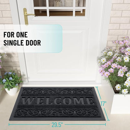 OLANLY Welcome Door Mat Indoor Outdoor Entrance, Heavy Duty Sturdy Front Door Mat, Waterproof All-Weather Doormat, Stain Resistant, Low Profile, Easy Clean Patio Entryway Mat, 29.5 x 17, Black