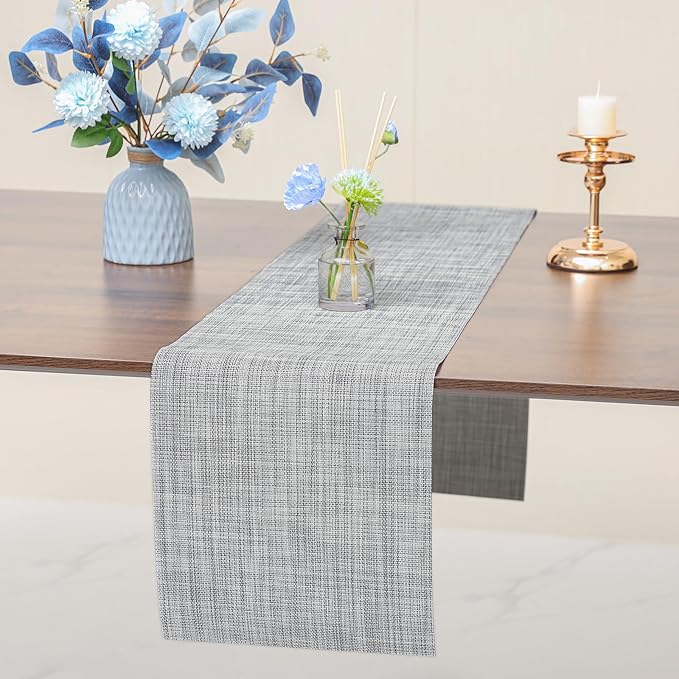 Myir JUN Table Runner, Vinyl Table Runner Indoor Arbitrarily Cropped Runner for Table Heatproof for Home Party (B-Gray, 12 x 94 inch)