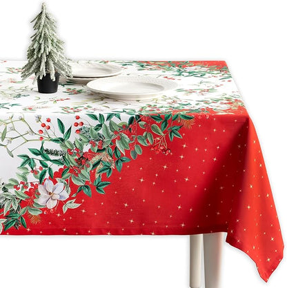Maison d' Hermine Table Cloth Rectangle Table 100% Cotton 60 x 120 Inches Fall Tablecloth Reusable Everyday Use for Thanksgiving Christmas Decorations Dining Farmhouse Party (Noel)