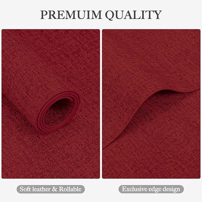Faux Leather Heat Resistant Christmas Placemats Set of 6 – Waterproof Oilproof Wipeable Dining PU Vinyl Place Mat Easy Clean Table Mats for Kitchen/Dining/Party/Holiday, Red