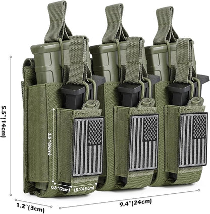 Open-Top Single/Double/Triple Molle Mag Pouch for 5.56mm M4 M16 AK AR Glock M1911 9mm Elastic Rifle Magazines Pistol Mag Pouches Holder Carrier with USA Flag Patch