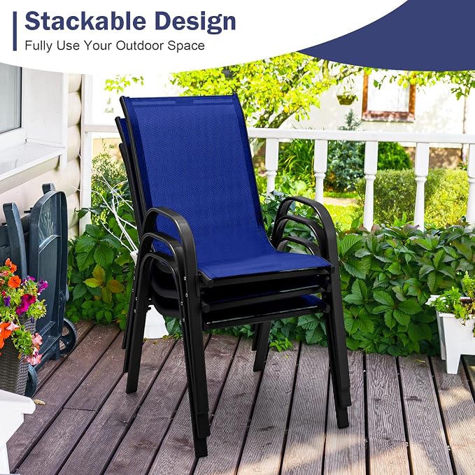 Giantex Patio Chairs Set of 4, Stackable Outdoor Dining Chairs - Image 4
