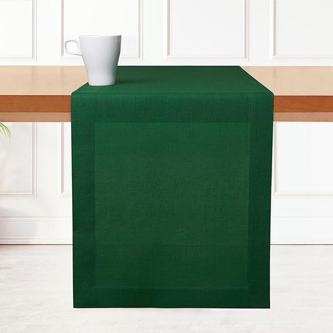 D'Moksha Homes Linen Forest Green Table Runner 72 Inches Long - 100% Pure Linen 14 x 72 Inch Table Runner for Dining, Winter, Holiday - Machine Washable