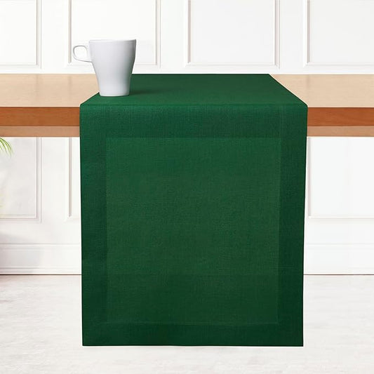 D'Moksha Homes Linen Forest Green Table Runner 84 Inches Long - 100% Pure Linen 14 x 84 Inch Table Runner for Dining, Winter, Holiday - Machine Washable
