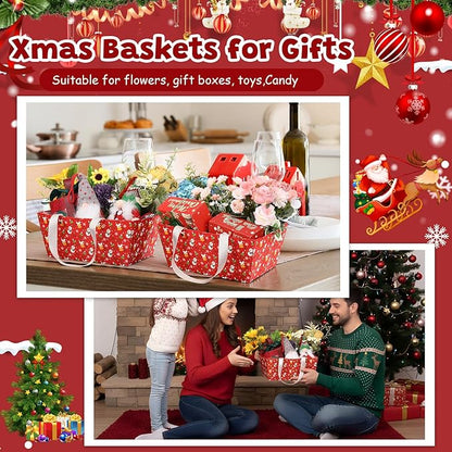 Pinkunn 48 Pcs Basket for Gifts Empty DIY Bulk Party Gift Basket Kit with Handles Market Trays for Packages Wrapping Wedding Party Anniversary Display(Red,Christmas)