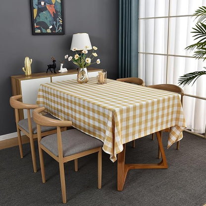 Gingham Table Cloth for Rectangle Tables Yellow Checkered Plaid Tablecloth Heavy Duty Cotton Blend Washable & Wrinkle Table Cover for Outdoor Kitchen Dining Picnic Camping (52x86 Inch)