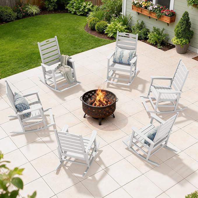 SERWALL Outdoor Rocking Chair Set of 4, Oversized HDPE Rocker, all Weather - Image 11