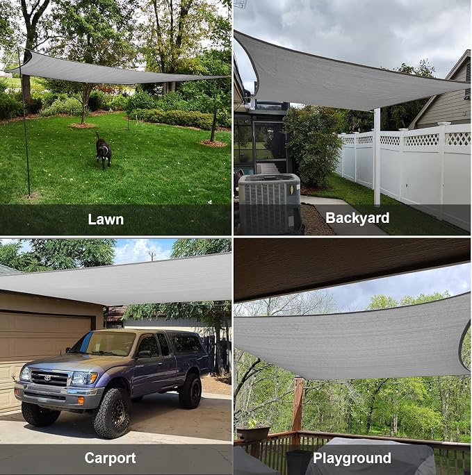 Sun Shade Sail 8' x 12' Silver Grey Rectangle Outdoor Canopy Cover | Outdoor - Image 8