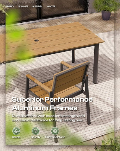Outdoor Patio Dining Chairs Set of 2, 350LBS Capacity Aluminum Patio Dining Chairs with Armrests, Weather-Resistant for Lawn, Garden, Yard, Poolside and Indoor Use (Gray & Teak)