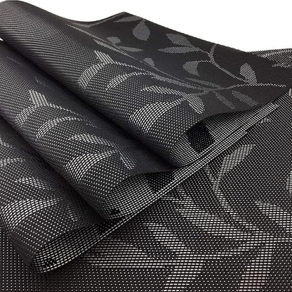 Gugrida Place Mats PVC Set of 6, Table Placemats Set of 6 PVC Woven Vinyl Place Mats Table Mats Natural Color (6 pcs, Black Leaves)