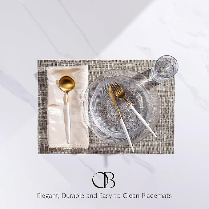 Placemats Set of 4 - Easy Clean Woven Vinyl Placemats for Dining Table, Indoor/Outdoor Place Mats, Washable PVC Table Mats（Cappuccino）