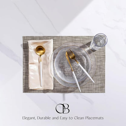 Placemats Set of 4 - Easy Clean Woven Vinyl Placemats for Dining Table, Indoor/Outdoor Place Mats, Washable PVC Table Mats（Cappuccino）