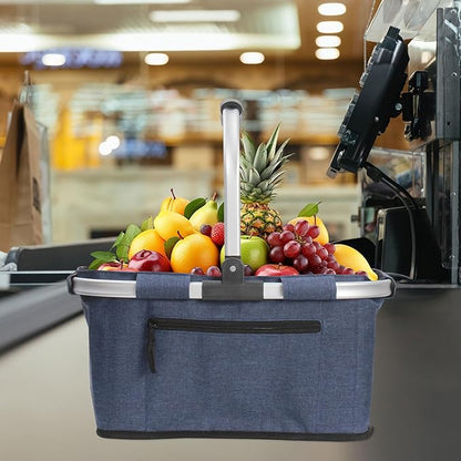 Picnic Basket, SIYUAN Shopping Basket with Handle 22L Collapsible Grocery Basket Portable Folding Basket for Marketing Reuasble, Blue