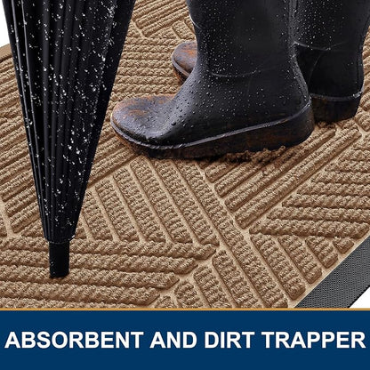 Smiry Front Door Mat Outside Entrance, Heavy Duty Sturdy Natural Rubber Doormat, Trap Dirt and Moisture, Easy Clean Low Profile Mats for Indoor Outdoor Entry, Irregular Triangle (59x35, Coffee)