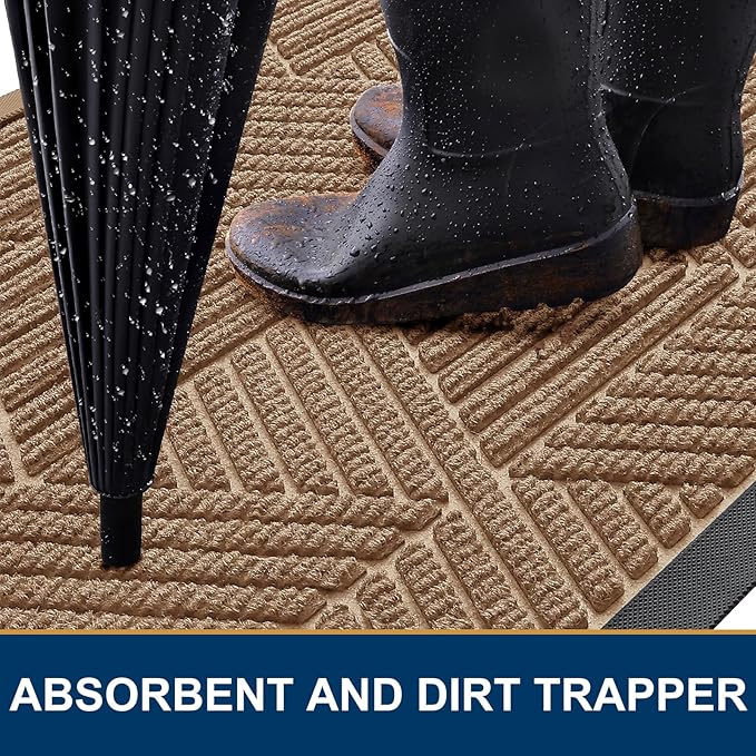 Smiry Front Door Mat Outside Entrance, Heavy Duty Sturdy Natural Rubber Doormat, Trap Dirt and Moisture, Easy Clean Low Profile Mats for Indoor Outdoor Entry, Irregular Triangle (36x24, Coffee)