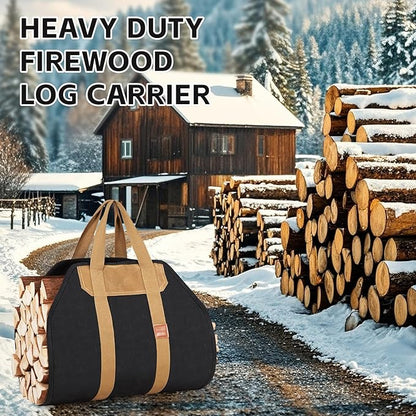 1MORE Firewood Carrier - Wood Carrier for Firewood,Log Carrier for Firewood Tote Bag, 40"X19" Canvas Firewood Carrier, Water Resistant Log Tote Wood Carrying Bag With Handles,Fireplace Tools. Black