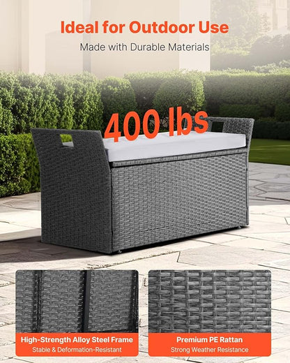 VEVOR Outdoor Storage Bench, 2-Person PE Rattan Storage Bench, 40 Gal Deck Box - Image 5