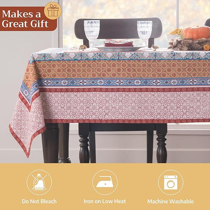 Maison d' Hermine Table Cloth Square Table 100% Cotton 60 x 60 Inches Fall Tablecloth Reusable Everyday Use for Thanksgiving Christmas Decorations Dining Farmhouse Party (Romane)