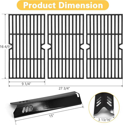 Grill Replacement Parts for Dyna Glo DGF493BNP, DGB494SPB, Backyard BY13-101-001-12, Uniflame GBC1343WP-U, Heat Plates Tents and Cast Iron Grill Grates Replacement for Dyna-Glo 4 Burner