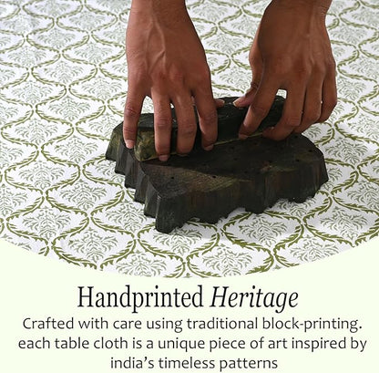 CPC Fern Regal Tablecloth 100% Cotton 72x160 Inch Indian Block Print Rectangle Table Cover, Table Cloth for Gifting in Weddings, Halloween, Fall, Christmas, Thanksgiving