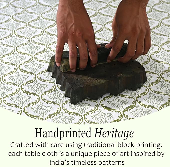 CPC Fern Regal Tablecloth 100% Cotton 60x60 Inch Indian Block Print Rectangle Table Cover, Table Cloth for Gifting in Weddings, Halloween, Fall, Christmas, Thanksgiving