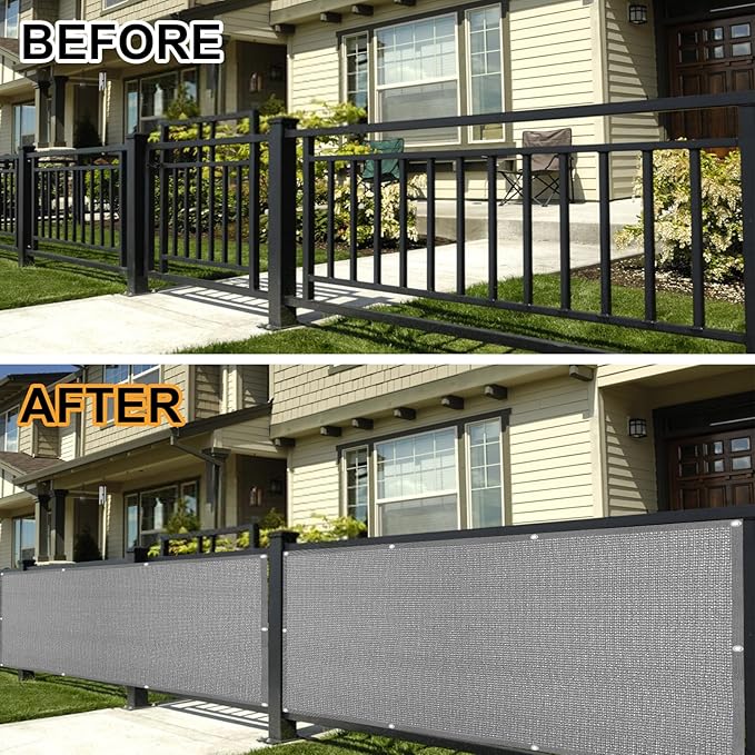 Eden's Decor Balcony Privacy Screen Cover Mesh Windscreen Weather-Resistant UV Protection for Backyard Deck, Patio, Balcony, Pool, Porch, Fence, Railing, Gardening (Grey,3'x 50')