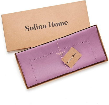 Solino Home Linen Violet Table Runner 90 Inches Long - 100% Pure Linen Hemstitch 14 x 90 Inch Table Runner for Dining, Valentines, Spring, Easter - Classic Hemstitch