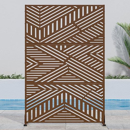 Casaphoria 72" H x 47" W Metal Outdoor Privacy Screen, Freestanding Decorative Divider for Patio, Deck, Balcony, and Garden with Stable Base, Brown-Ivan