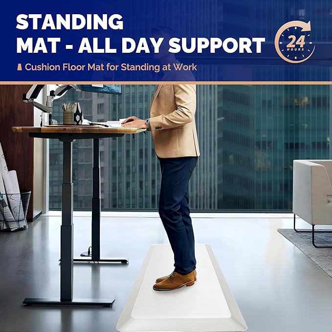 FEATOL Anti Fatigue Mats for Standing, 9/10 Extra Thick Ergonomic Standing Desk Mat, Comfort & Durable Memory Foam Standing Mat at Home,Office All Day (17" x 24", White, 2PC)