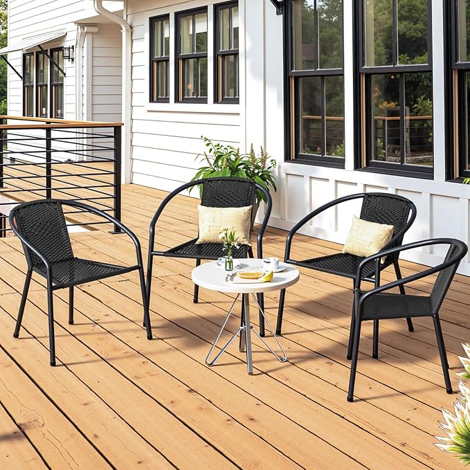 4 Pack Patio Stackable Rattan Chairs, Indoor-Outdoor Restaurant Bistro Wicker - Image 2