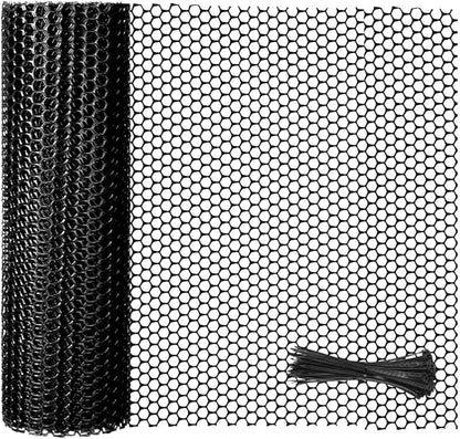 Plastic Chicken Wire Mesh Fence Roll with Zip Ties,15.7inx32.8ft Black,Chicken Wire Fencing,Garden Fence Animal Barrier for Dogs, Cats & Poultry,Easy Install