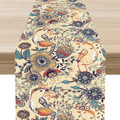 Beige Paisley Table Runner, Rustic Damask Antique Floral Flower Retro Boho Swirled Pattern Print Vintage Table Center Decor for Family Kitchen and Living Room Indoor Table Decorations, 13" X 72"