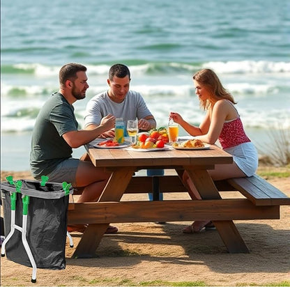 Small Trash Bag Holder, 13 Gallon Plastic Bag Capacity, Works on Slopes, Foldable, Outdoor Trash Bag Holder Stand, Camping, Picnics, RV Travel, Parties, House & Yard Cleanup, Gardening