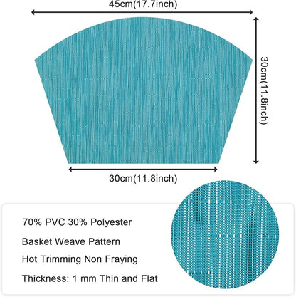SHACOS Wedge Placemats Set of 8 Woven Vinyl Plastic Placemats for Round Table Place Mats Wipe Clean Non Slip Table Mats, Teal Blue