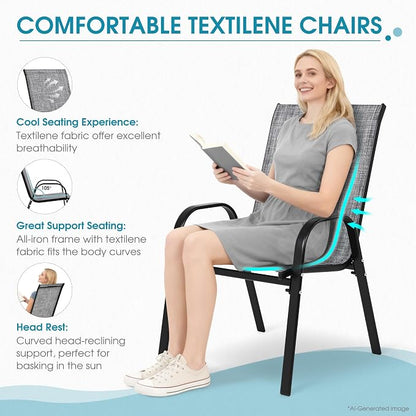 24.4" Outdoor Patio Stackable Chairs Set of 4, Outside Furniture - Image 4