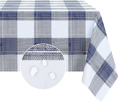 Romanstile Rectangle Vinyl Tablecloth, 100% Waterproof Oil-Proof Checkered Plastic Table Cloth, Heavy Duty Wipeable Table Covers for Dining, Camping, Picnic, Outdoor - 54 x 78 Inch, Blue Checkered