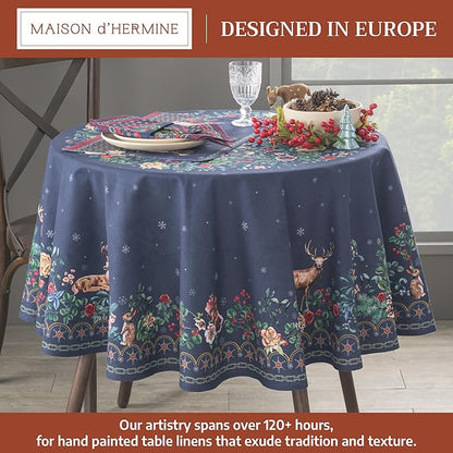 Maison d' Hermine Table Cloth Round Table 100% Cotton 63 Inches Fall Tablecloth Reusable Everyday Use for Thanksgiving Christmas Decorations Dining Farmhouse Party (Christmas Joy)
