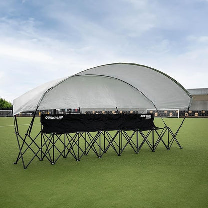 QUICKPLAY PRO Portable Folding Soccer Team Bench with Canopy Shelter | Heavy-Duty, Fast Set-Up Weatherproof Sideline Seating | 4, 6, and 9 Seat Options for Sports, Camping & Outdoor Activities