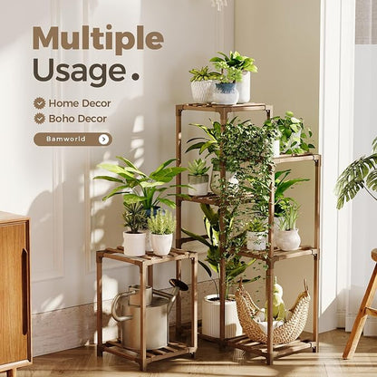 Bamworld Plant Stand Indoor Corner Plant Shelf Wood Plant Holder | - Image 3