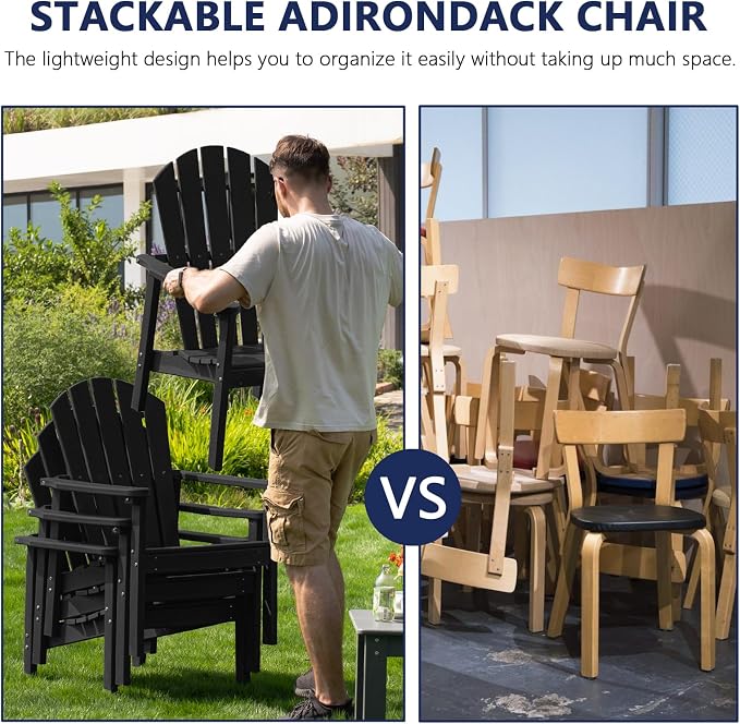 Compact Stackable Adirondack Chairs, All Weather HDPE, All-Weather - Image 3