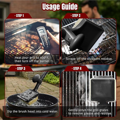 SHINESTAR Steam Grill Brush Bristle Free - Replaceable Cleaning Head with Unique Seamless-Fit Scraper, Durable Safe BBQ Cleaner for Cast Iron, Stainless-Steel & Various Grill Grate Types-Black