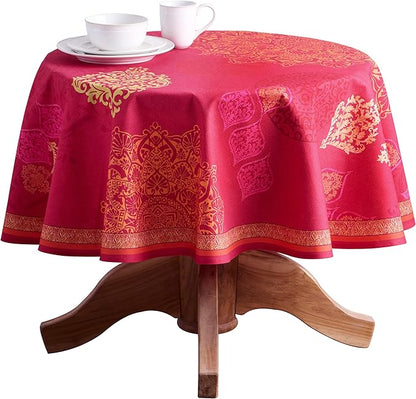 Maison d' Hermine Table Cloth Round Table 100% Cotton 63 Inches Fall Tablecloth Reusable Everyday Use for Thanksgiving Christmas Decorations Dining Farmhouse Party (Versailles)