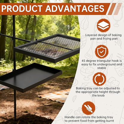 ABSCONDO Height-Adjustable Campfire Grill grate, Swivel Fire Pit Grilling Grate, Heavy Duty Portable Over Fire Cooking Grate with Handbag for Outdoor Camping Hiking Backpacking and Family Gatherings
